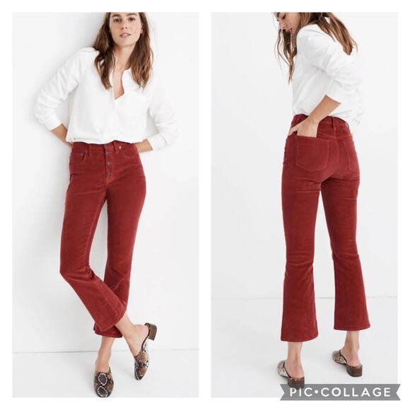 Madewell Cali Demi Boot Corduroy Rust Red Button Fly Size 28 - Picture 1 of 7